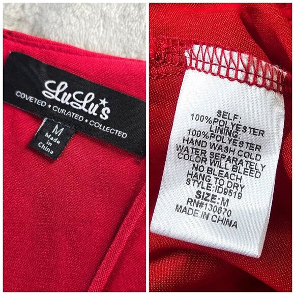 Lulus ✦ Red Silky Party Dress ✦ Square Neck Gold Zip Box Pleats Sz M NWOT - Picture 13 of 16